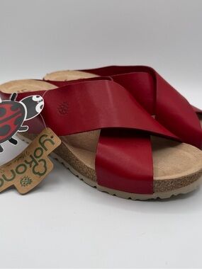 Yokono Women's Red Crisscross Leather Sandals